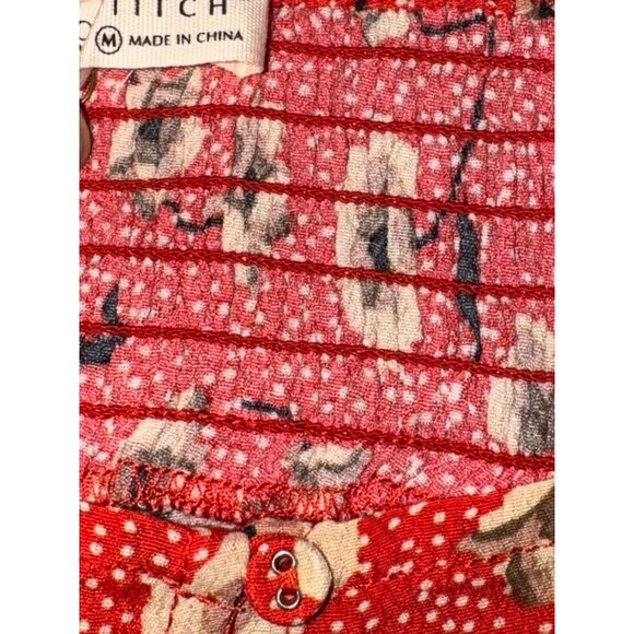 Lovestitch Women's Red Floral Long Sleeve Blouse M With Square Neckline & Peplum - Picture 2 of 9